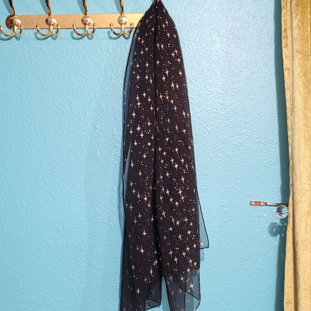 Sheer black gold starburst scarf wrap